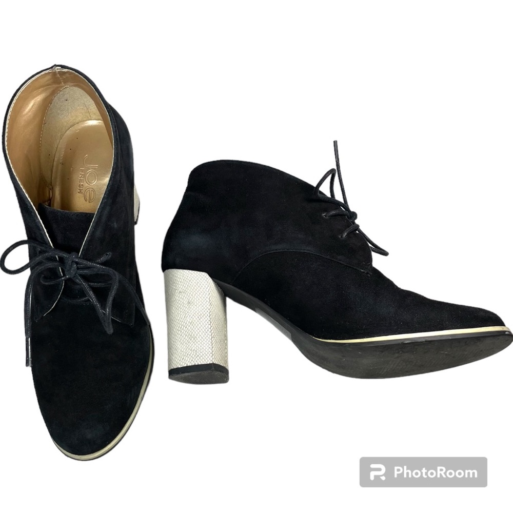 Joe Fresh black suede lace up white heels bootie Size 6